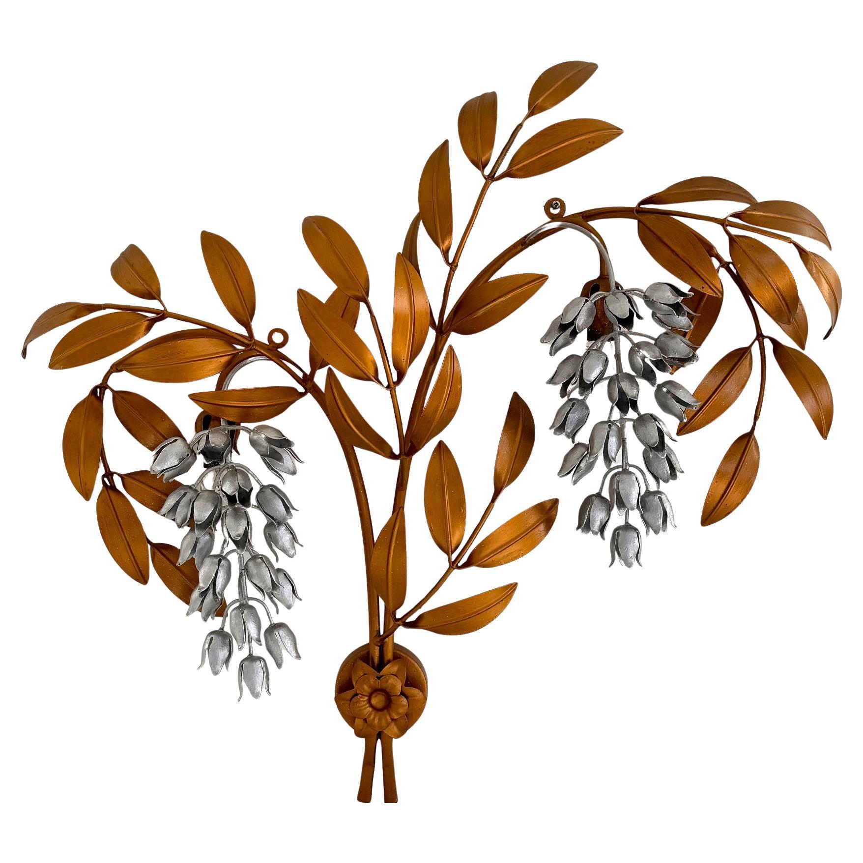 Hans Kögl Large Mid-century Wisteria Gilt 'Golden Rain' Metal Wall Sconce For Sale