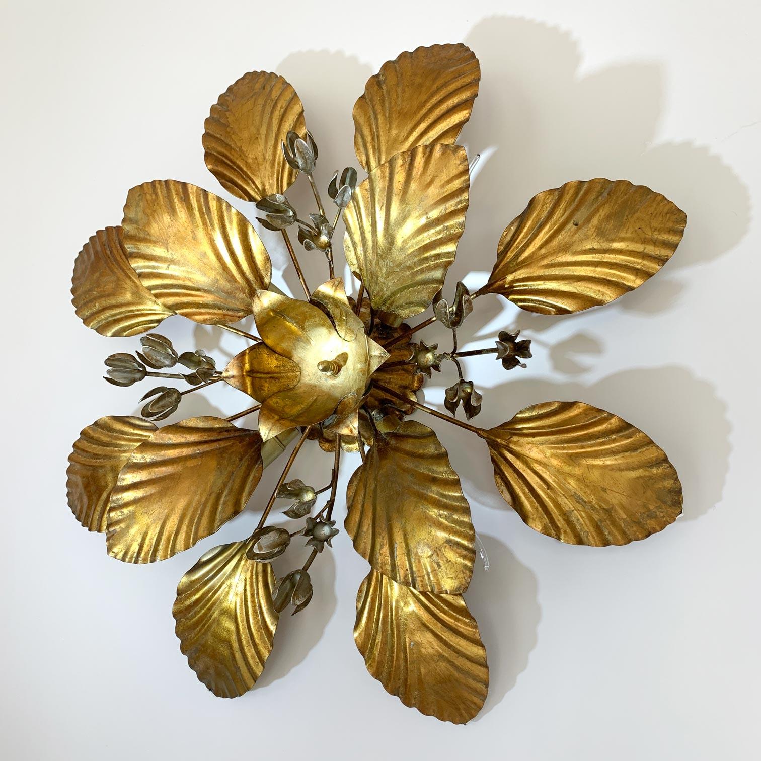 Hans Kogl Einbaubeleuchtung aus Blattgold und Silber mit Blumen, 1970er Jahre im Zustand „Gut“ im Angebot in Hastings, GB