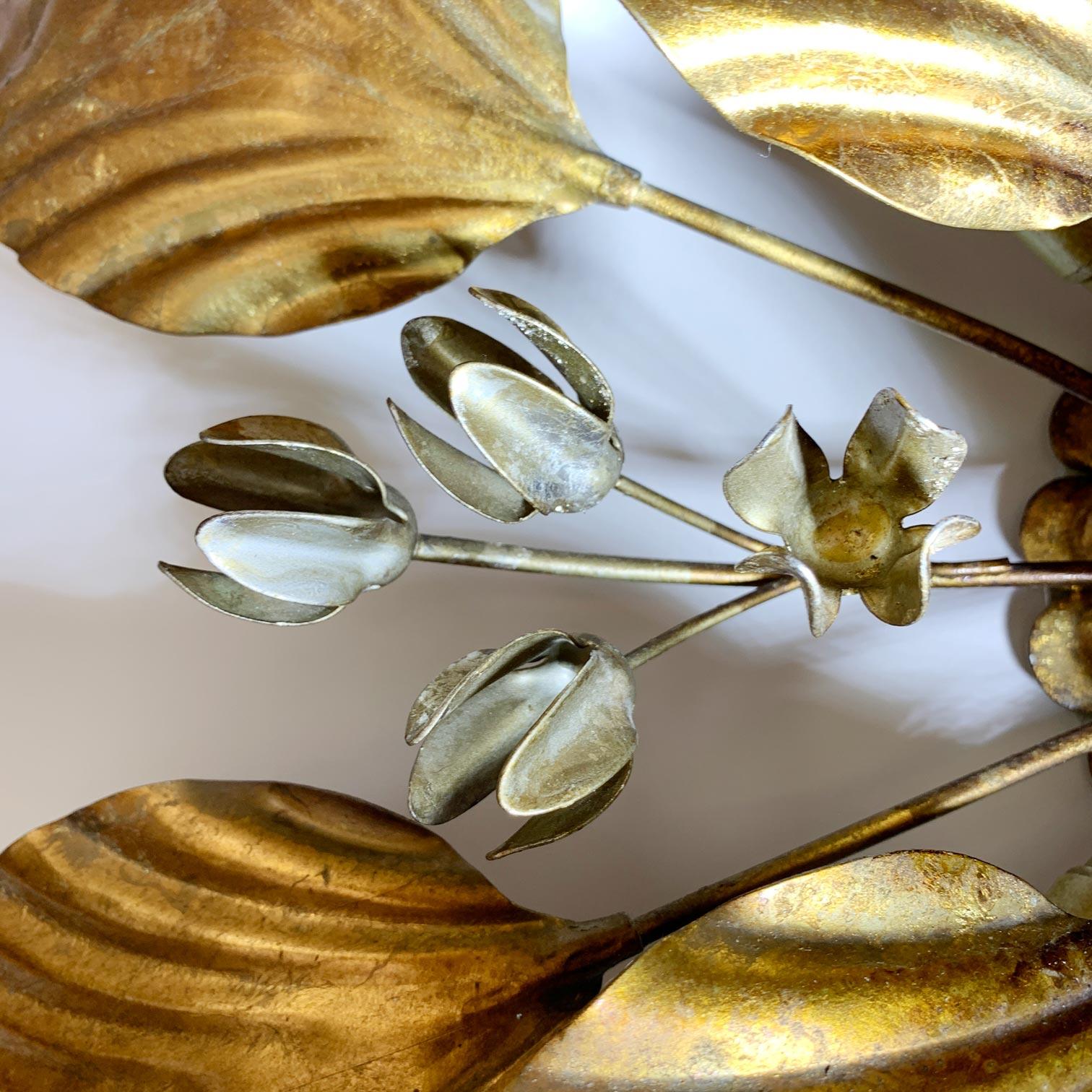  Hans Kogl Gold Leaf and Silver Flowers Flush Light 1970's For Sale 1