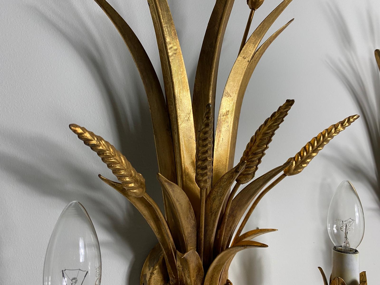 Brass HANS KÖGL Pair Gilded Wheat Hollywood Regency Sconce Wall Lights, 1970s, Germany For Sale