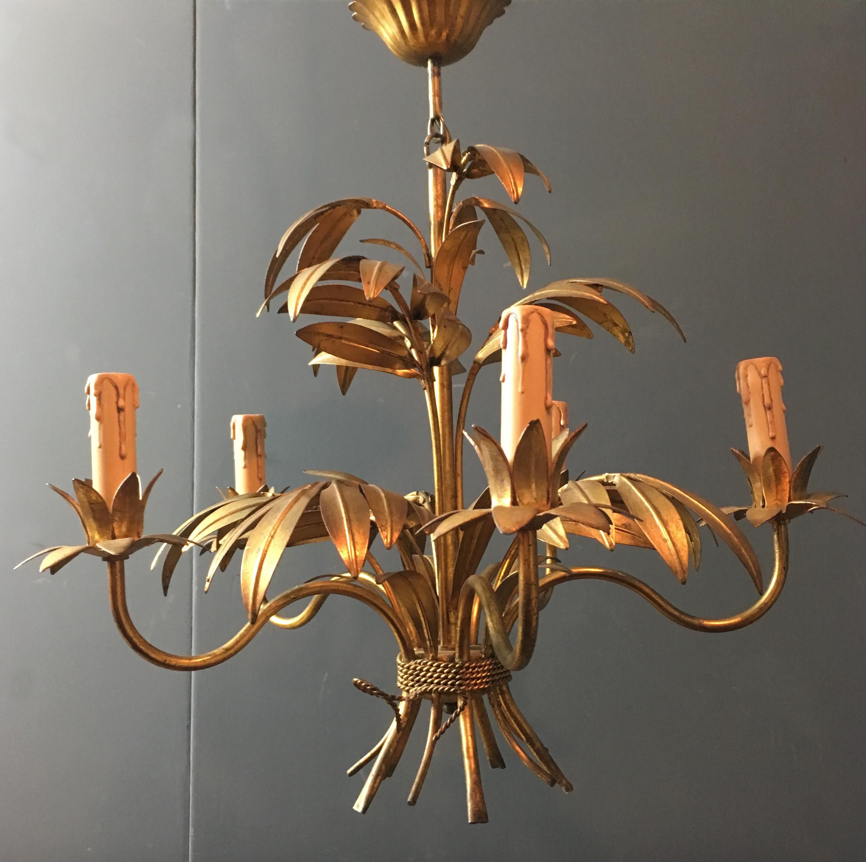 Mid-Century Modern Hans Kögl Palm Leaf Chandelier, 1970s