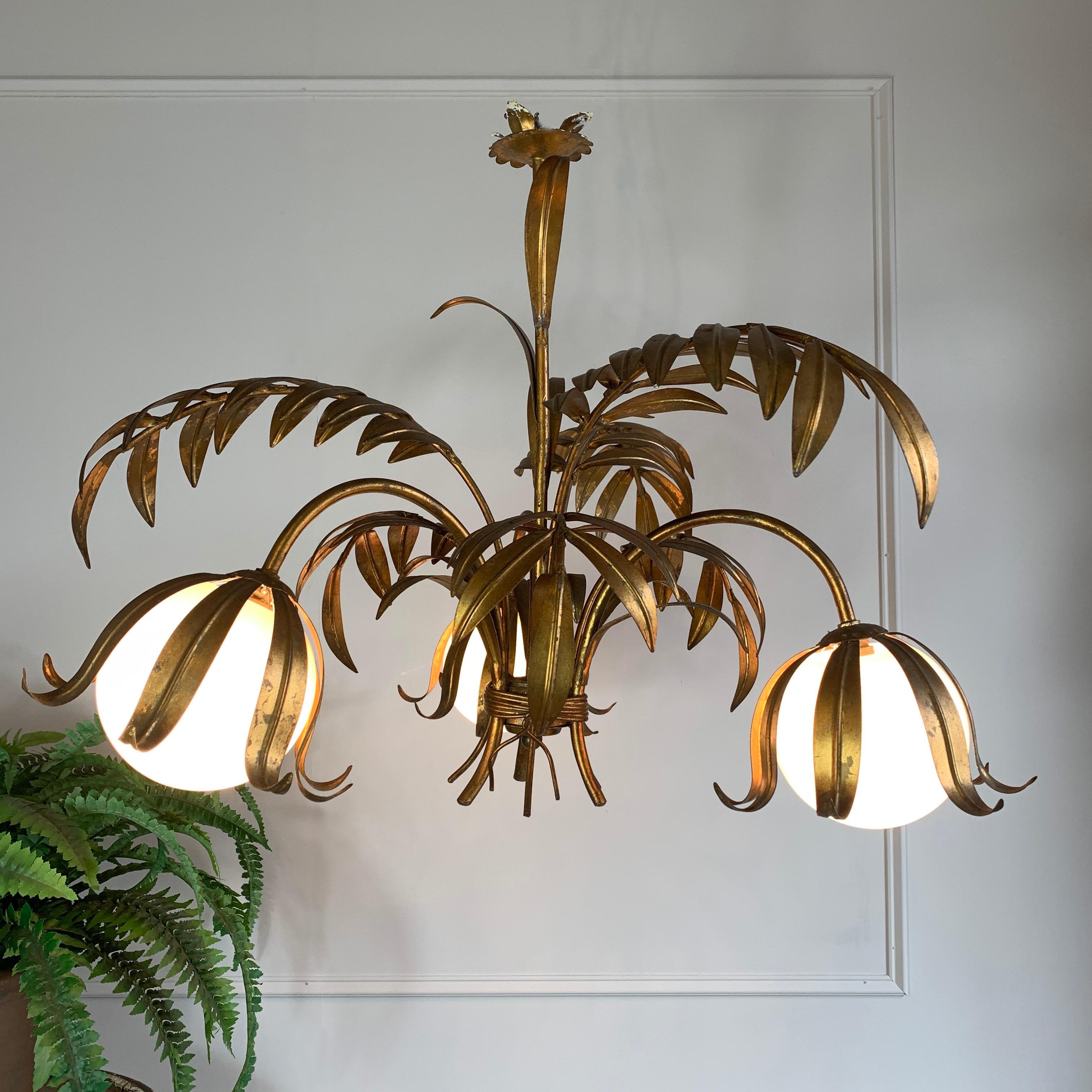 Mid-Century Modern Hans Kogl Palm Leaf & Globe Chandelier, 1970'S