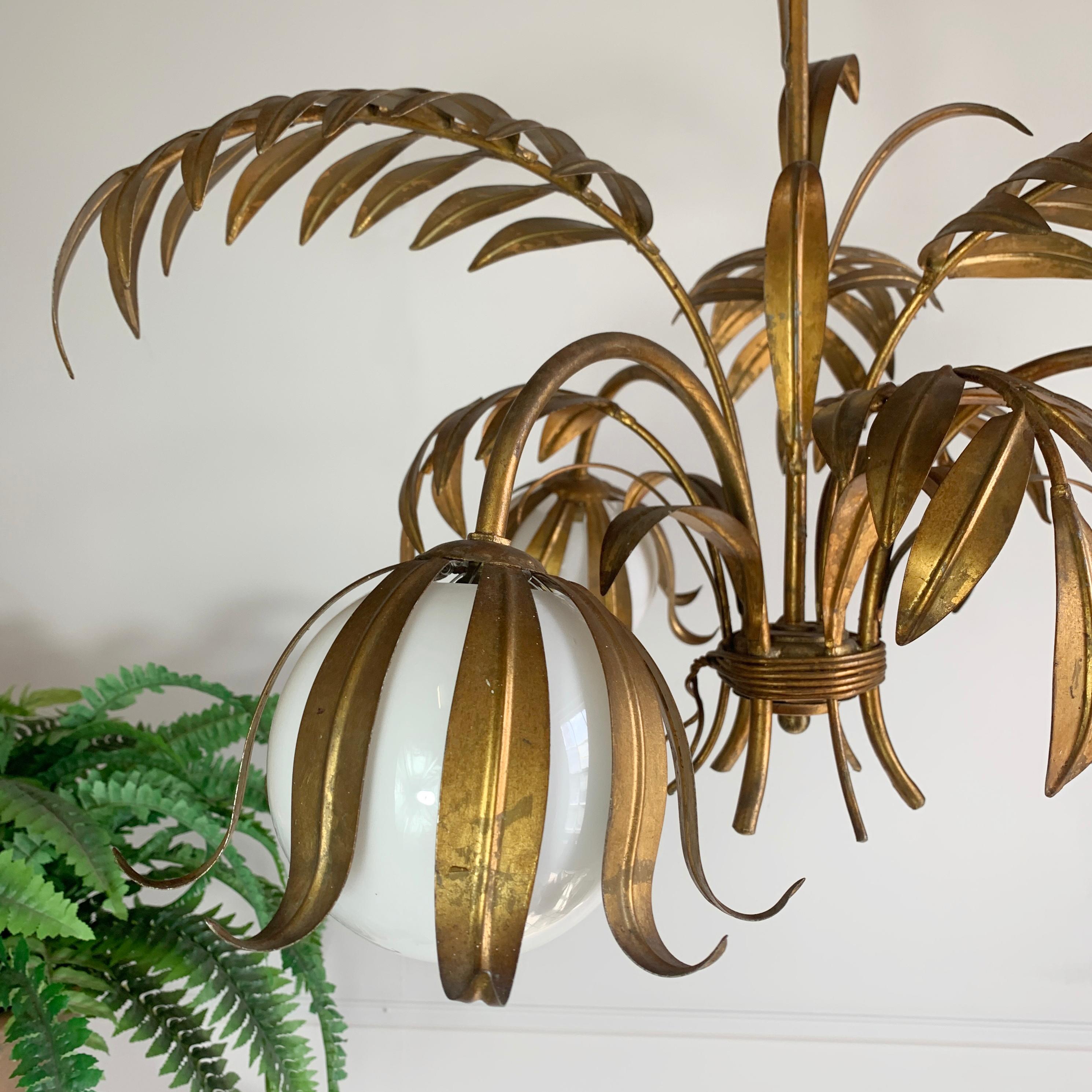 Hans Kogl Palm Leaf & Globe Chandelier, 1970'S In Good Condition In Hastings, GB