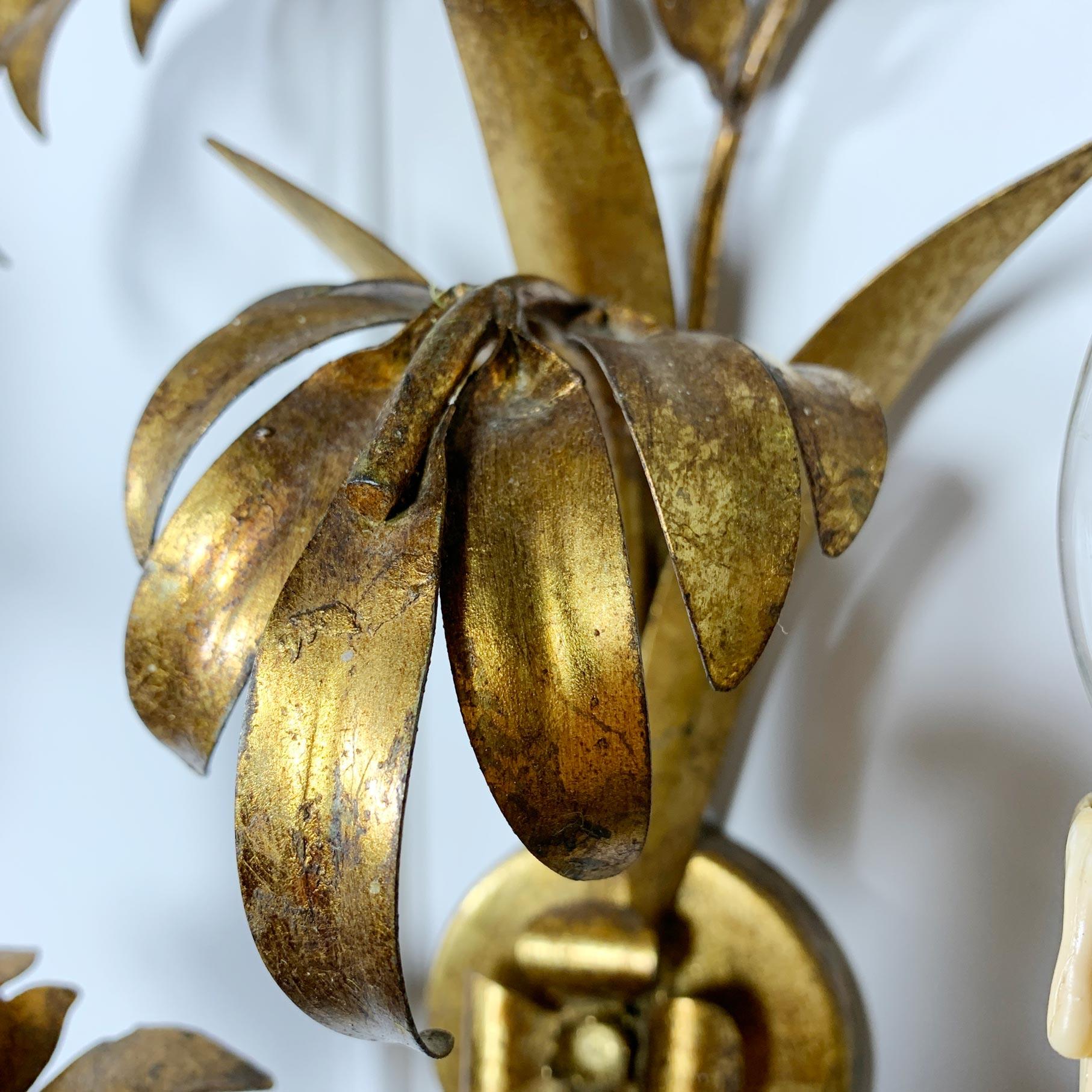Hollywood Regency Hans Kogl Palm Leaf Wall Lights 1970’s