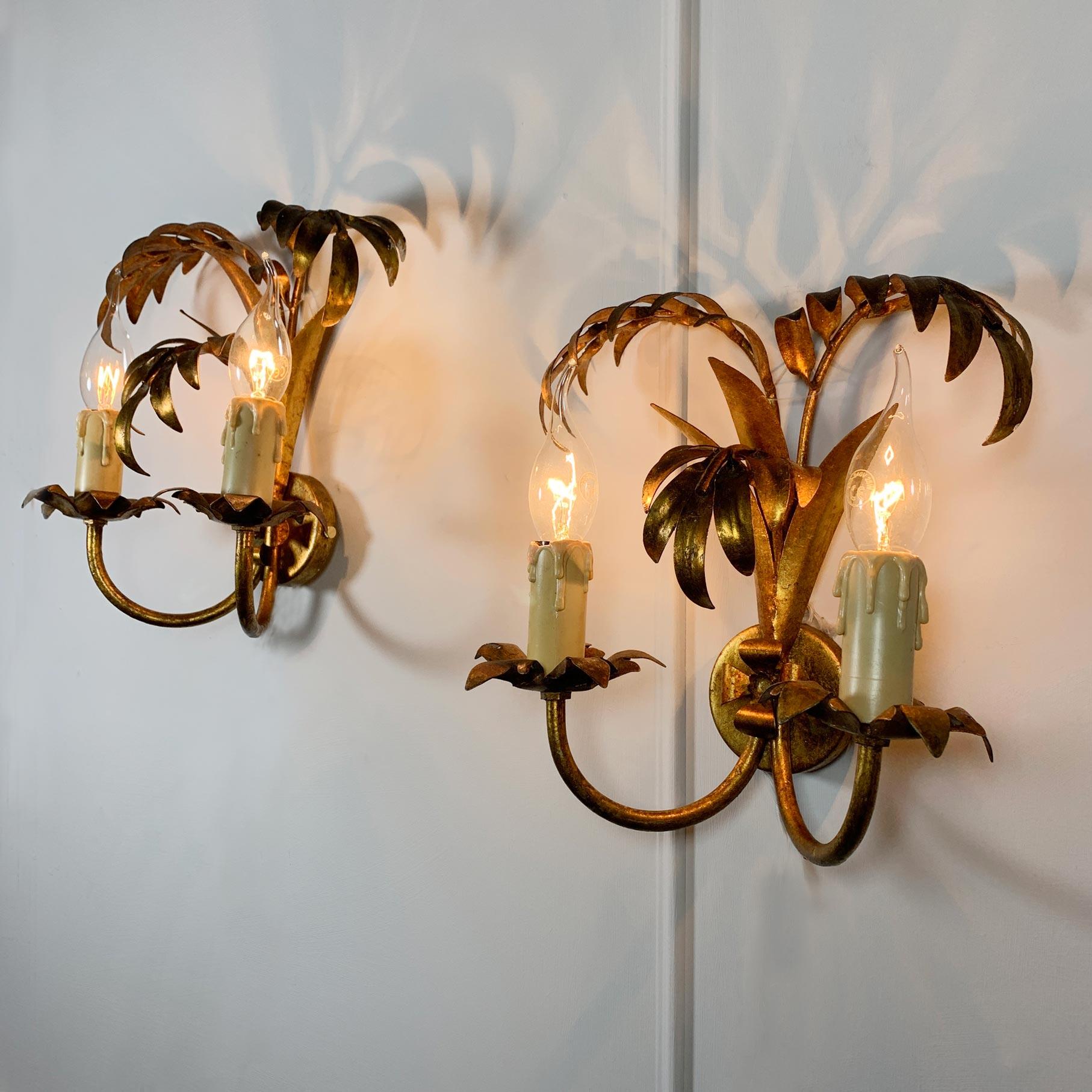 German Hans Kogl Palm Leaf Wall Lights 1970’s