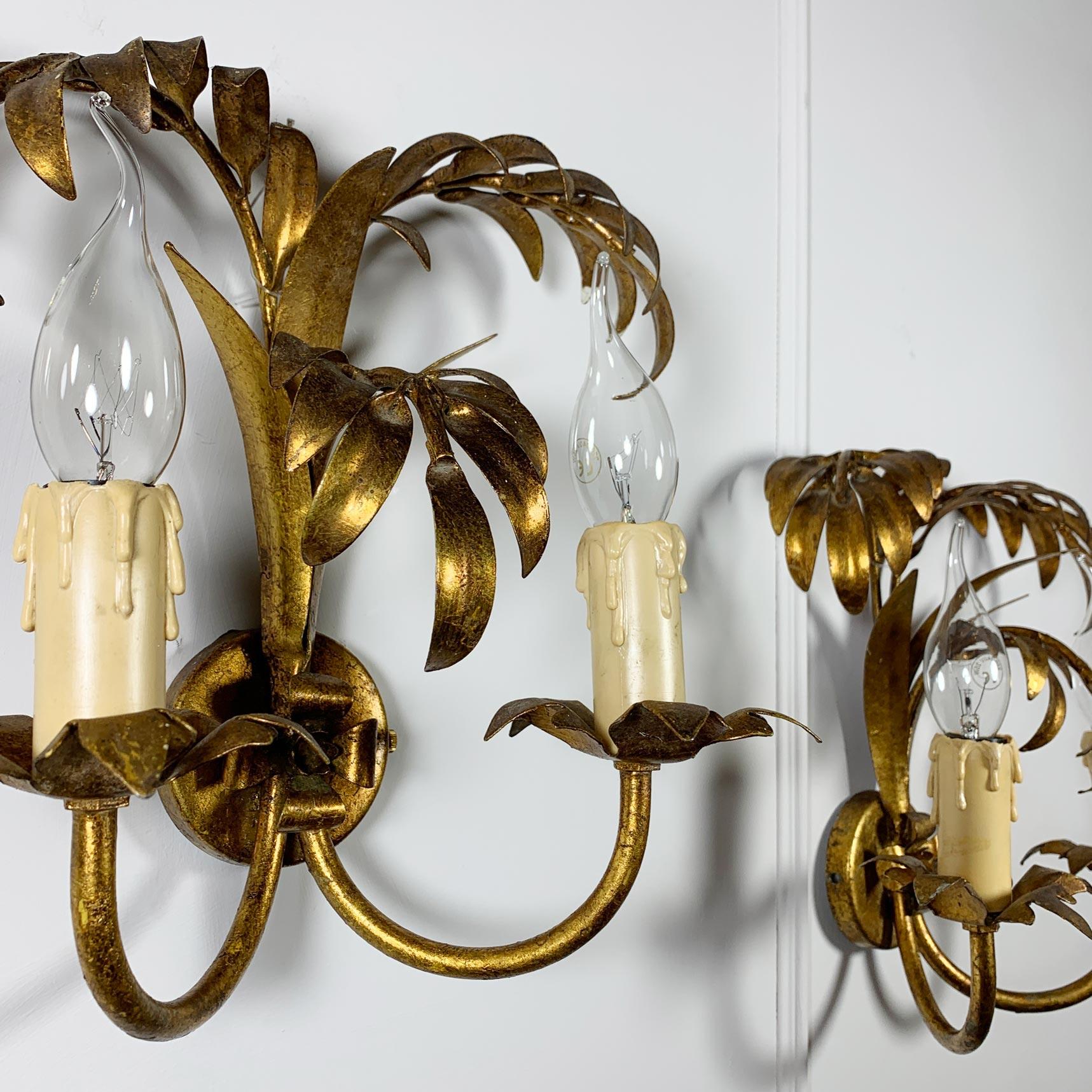 Gilt Hans Kogl Palm Leaf Wall Lights 1970’s