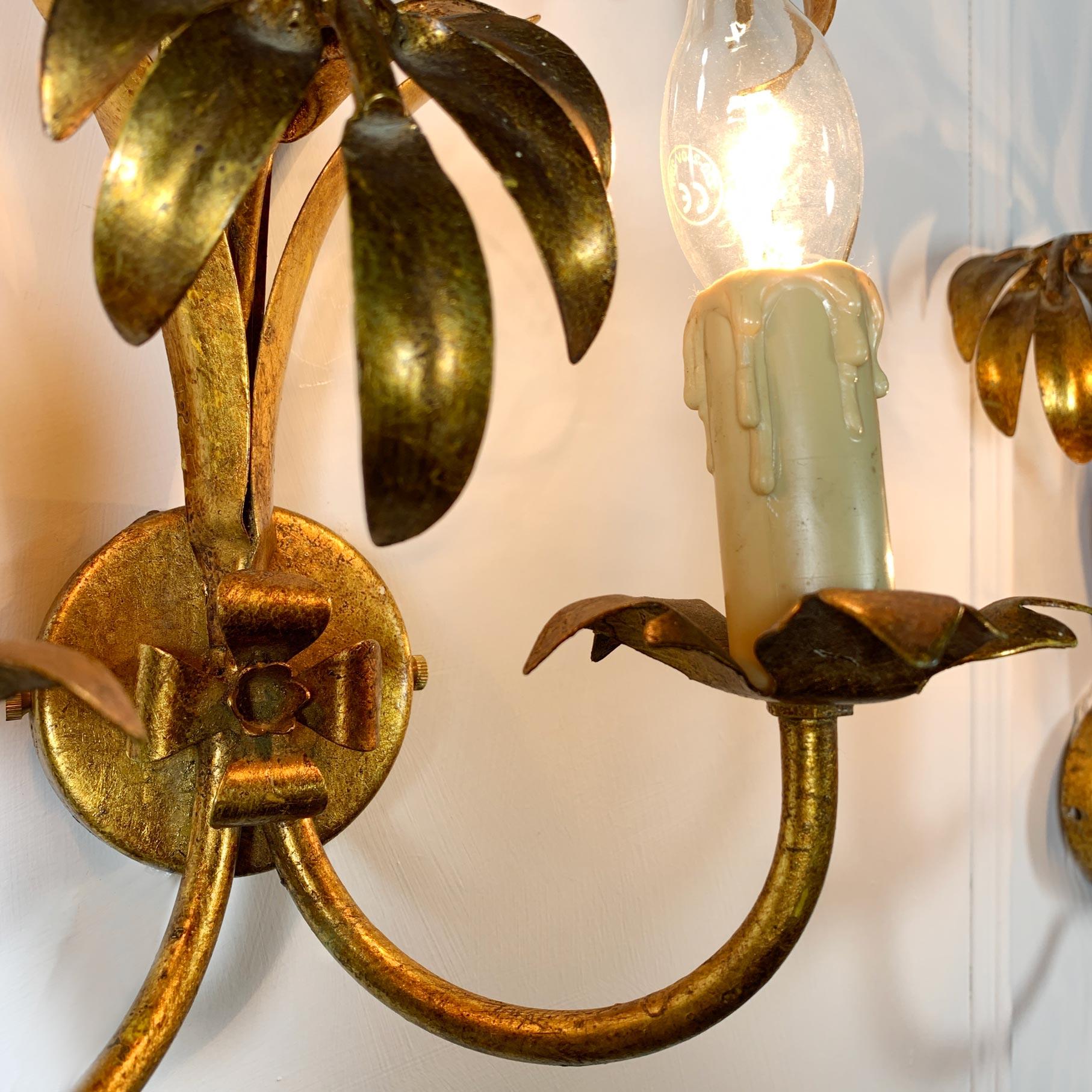 Metal Hans Kogl Palm Leaf Wall Lights 1970’s