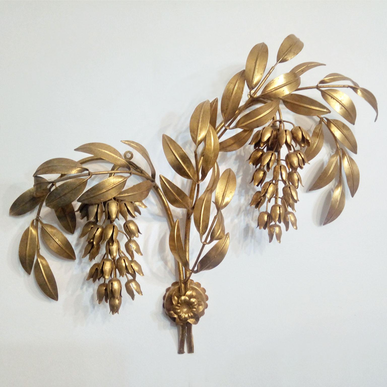 Gilt Metal Palm Tree Wall Light Hans Kögl, Germany, Maison Jansen, Pioggia D'oro In Good Condition For Sale In Bochum, NRW