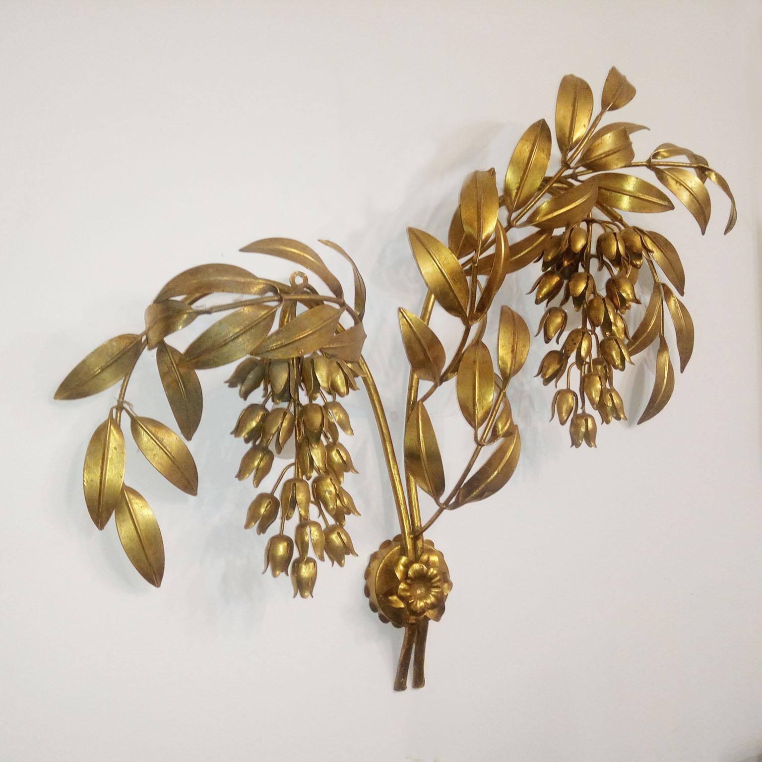 Hollywood Regency Applique palmier en métal doré Hans Kögl, Allemagne, Maison Jansen, Pioggia D'oro en vente