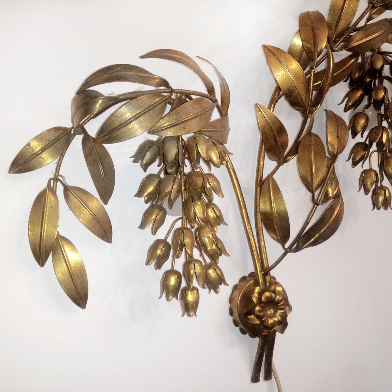 Gilt Metal Palm Tree Wall Light Hans Kögl, Germany, Maison Jansen, Pioggia D'oro For Sale 1