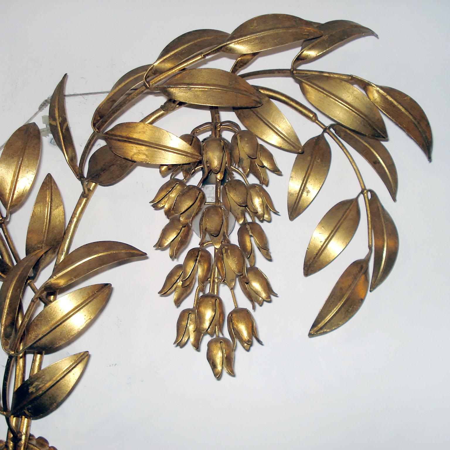 Gilt Metal Palm Tree Wall Light Hans Kögl, Germany, Maison Jansen, Pioggia D'oro For Sale 4