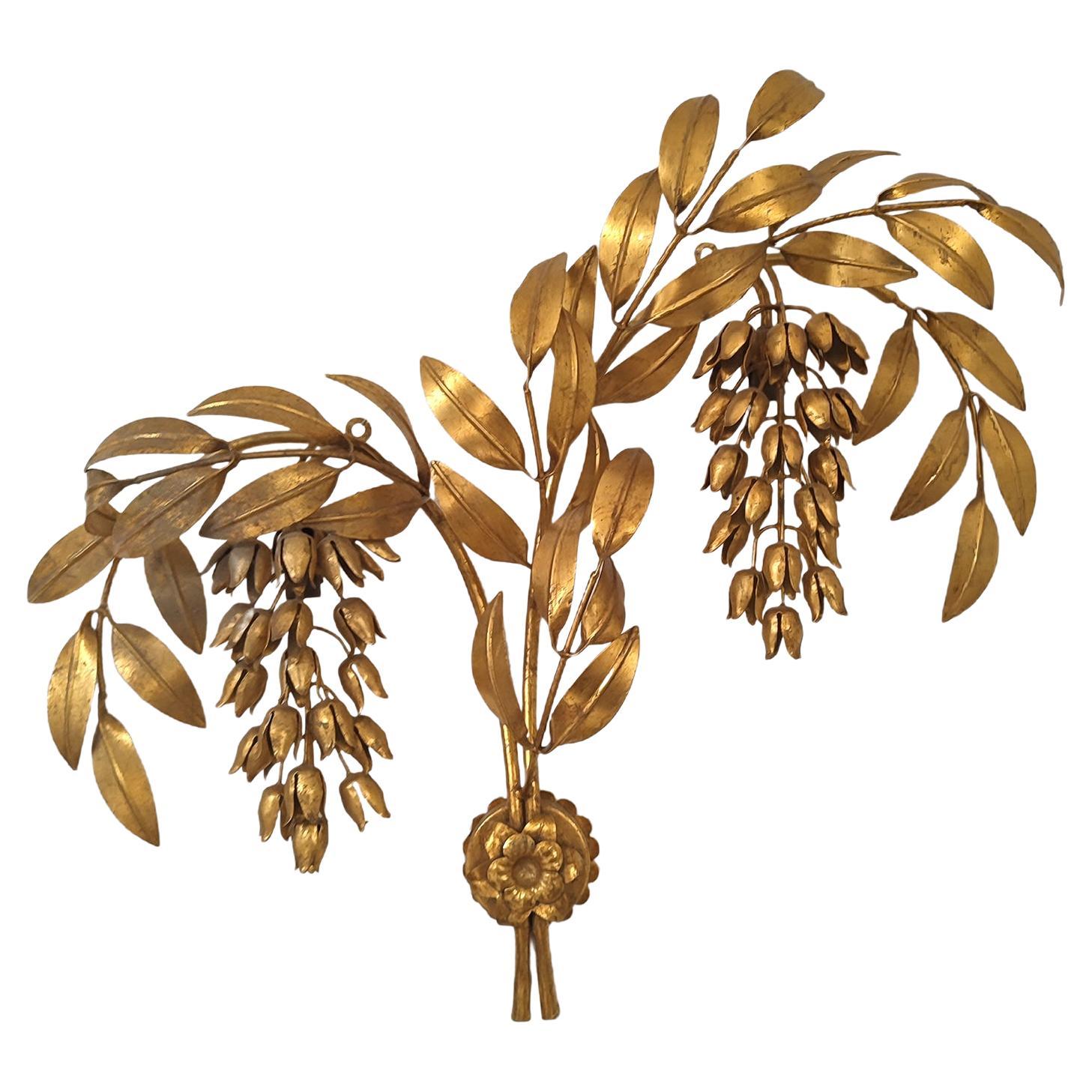 Applique palmier en métal doré Hans Kögl, Allemagne, Maison Jansen, Pioggia D'oro