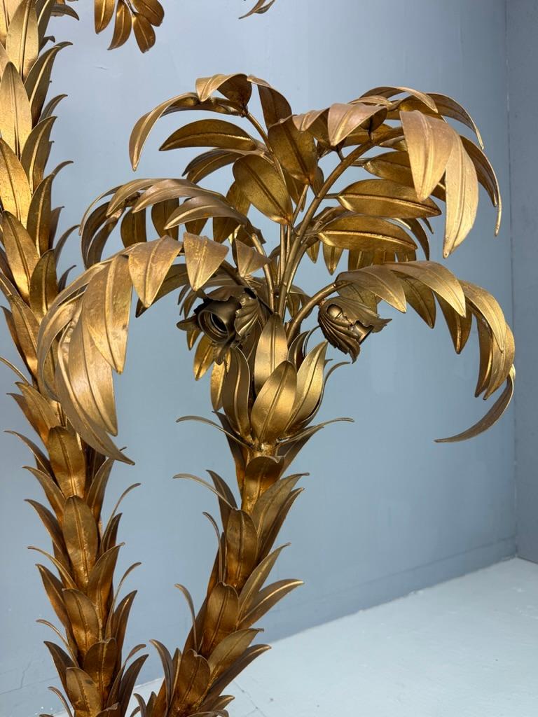 Plaqué or Hans Kögl lampadaire à deux troncs Palmier 1970's Allemagne en vente
