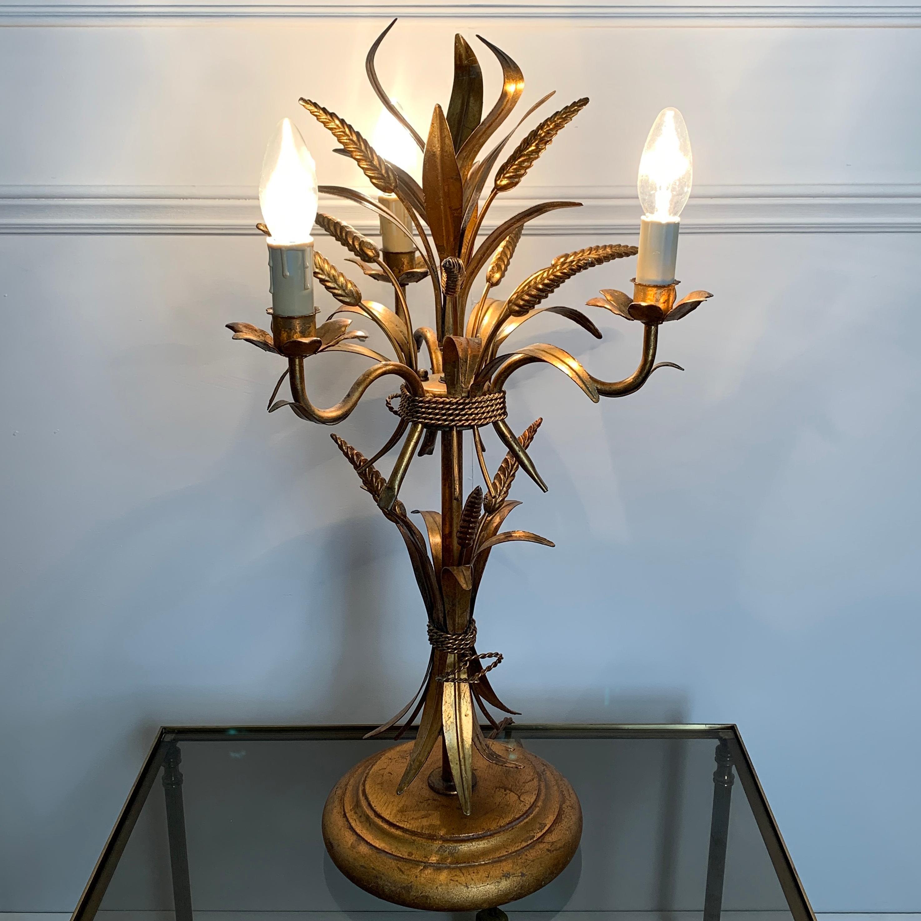 Hans Kögl Gold Wheat Sheaf Table Lamp 1970's In Good Condition For Sale In Hastings, GB