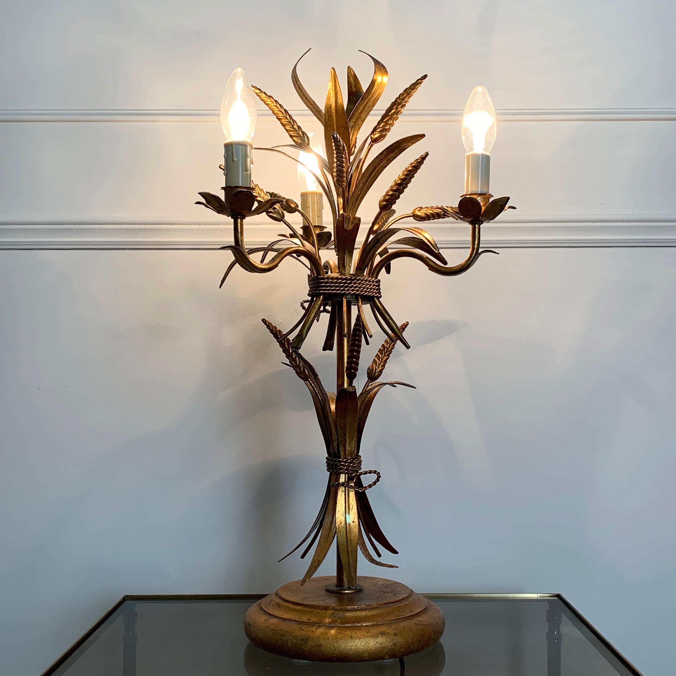 Metal Hans Kögl Gold Wheat Sheaf Table Lamp 1970's For Sale
