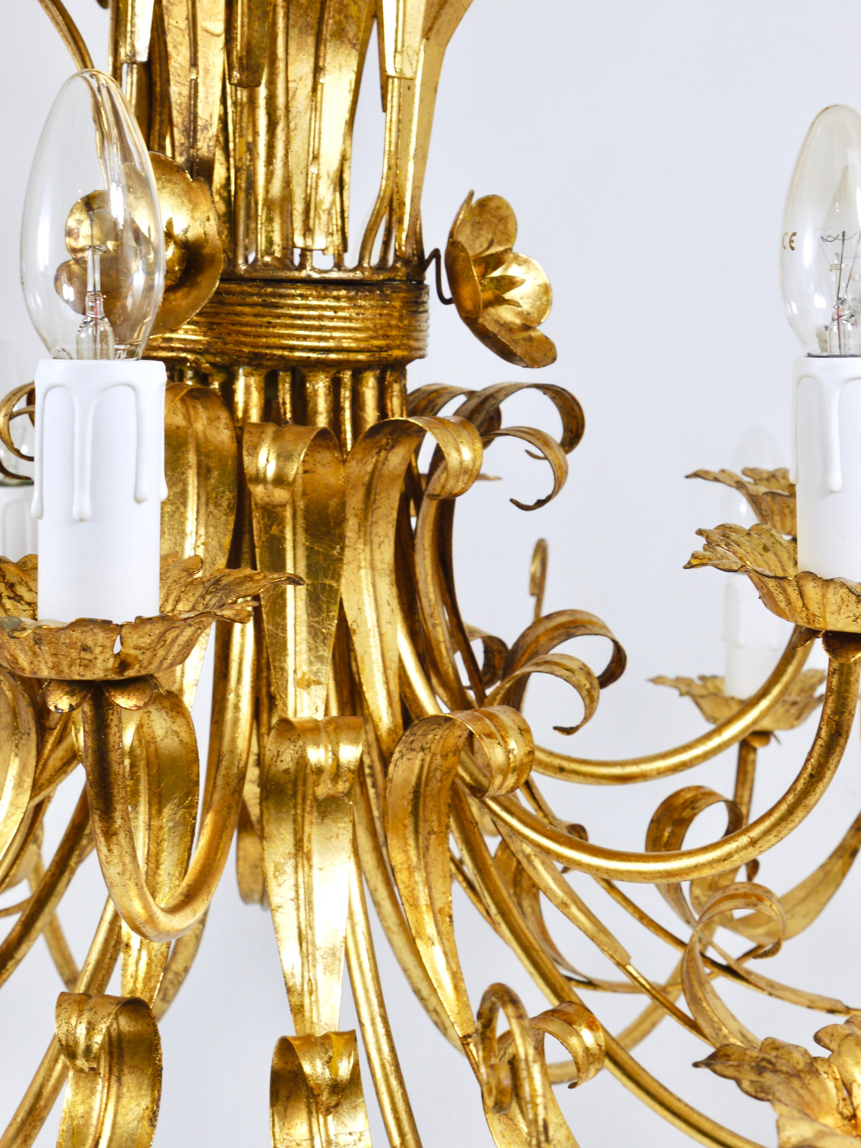 Hans Kögl XL Lámpara de Hierro Dorado con Ramo Floral de Trigo Hollywood Regency, Años 70 en venta 5
