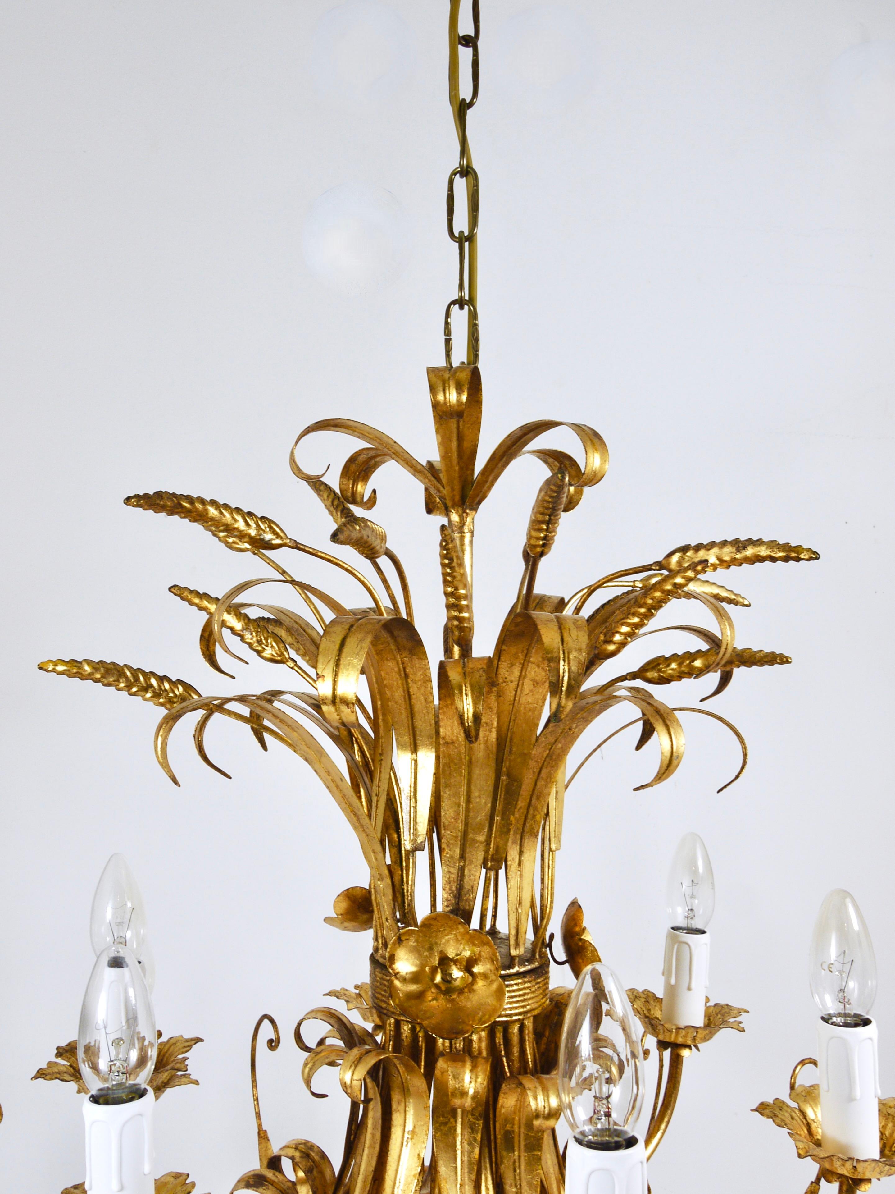 Hans Kögl XL Lámpara de Hierro Dorado con Ramo Floral de Trigo Hollywood Regency, Años 70 en venta 6