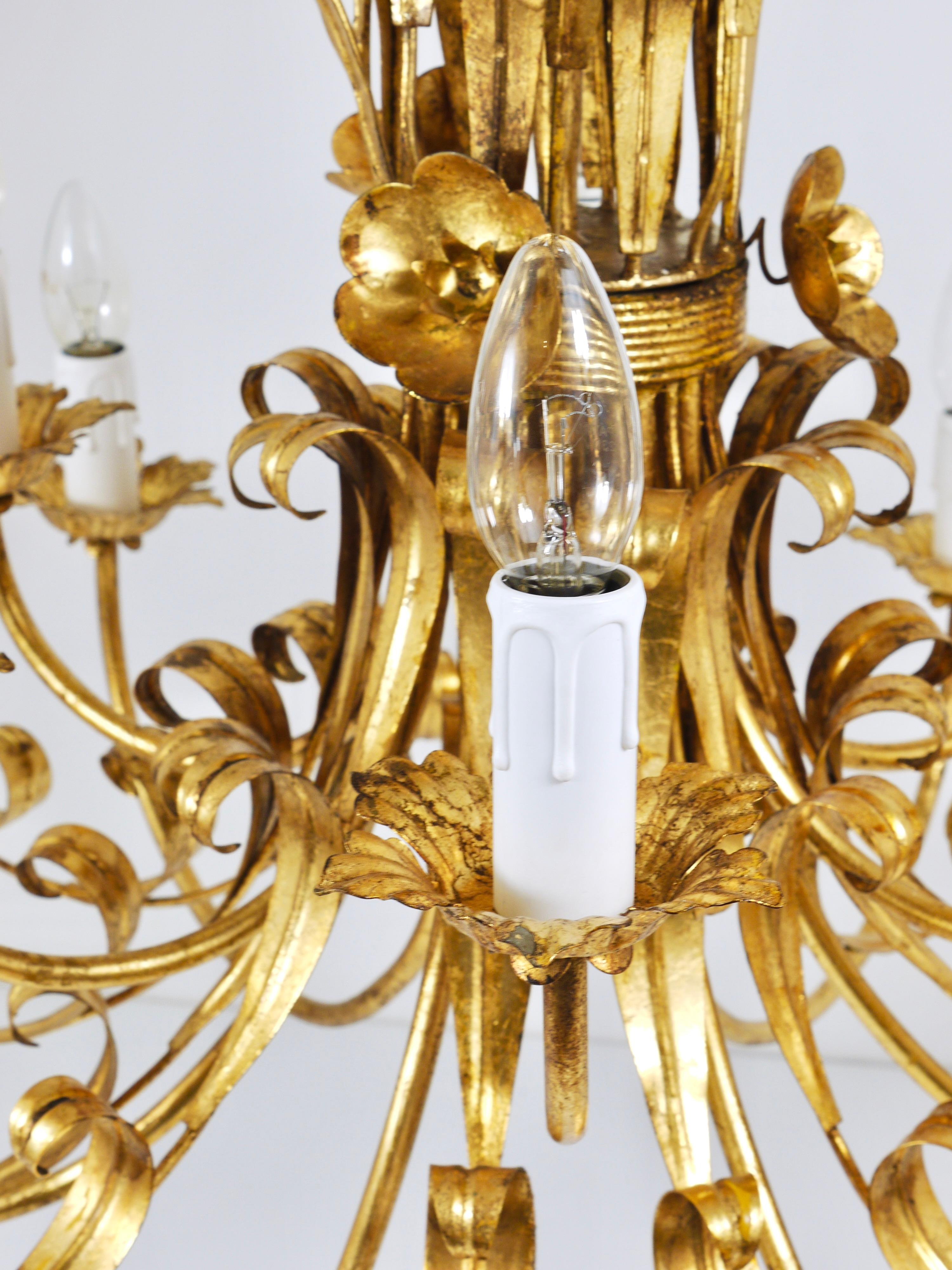 Hans Kögl XL Lámpara de Hierro Dorado con Ramo Floral de Trigo Hollywood Regency, Años 70 en venta 7