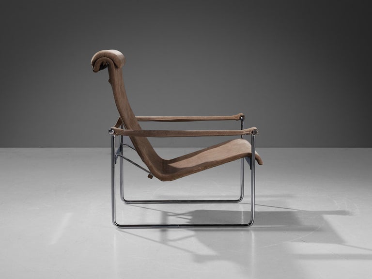 Metal Hans Könecke for Tecta Lounge Chair in Brown Suede For Sale