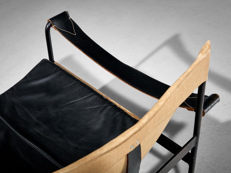 Hans Könecke for Tecta Pair of 'Sling' Lounge Chairs in Canvas and Metal  4