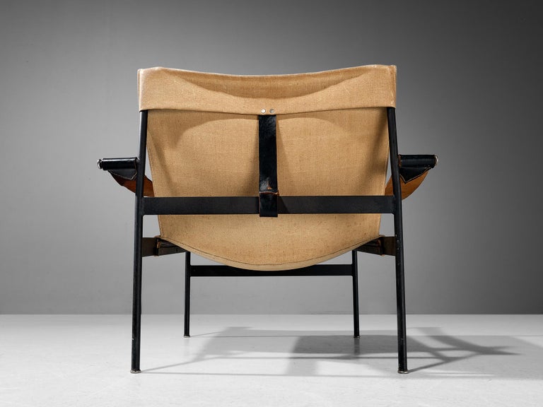 Mid-Century Modern Hans Könecke for Tecta Pair of 'Sling' Lounge Chairs in Canvas and Metal 