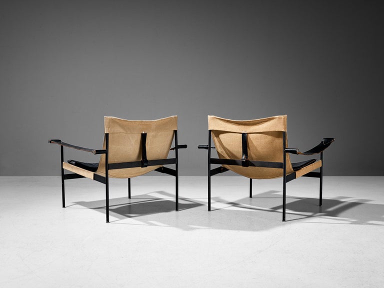 Hans Könecke for Tecta Pair of 'Sling' Lounge Chairs in Canvas and Metal  In Good Condition In Waalwijk, NL