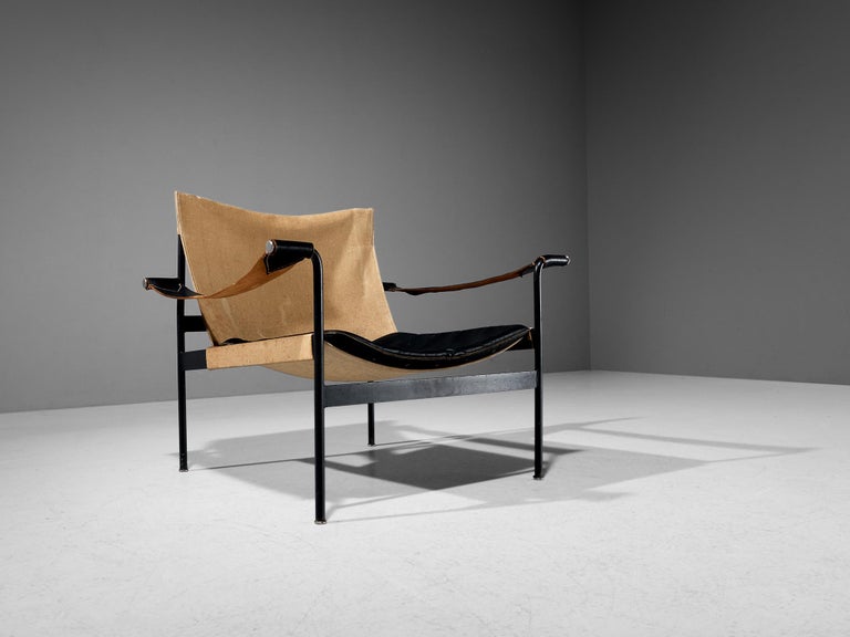 Hans Könecke for Tecta Pair of 'Sling' Lounge Chairs in Canvas and Metal  1