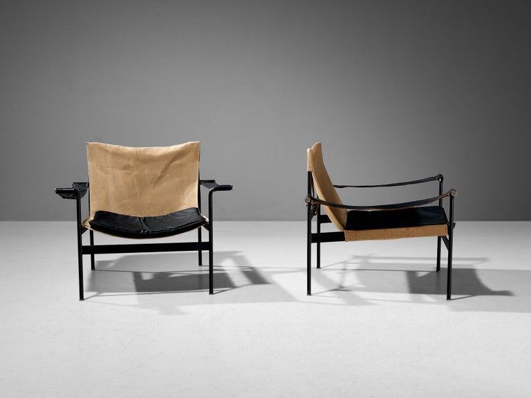 Hans Könecke for Tecta Pair of 'Sling' Lounge Chairs in Canvas and Metal  2