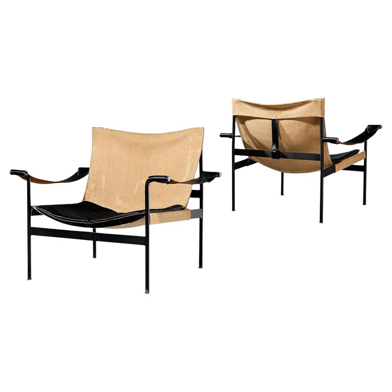 Hans Könecke for Tecta Pair of 'Sling' Lounge Chairs in Canvas and Metal 