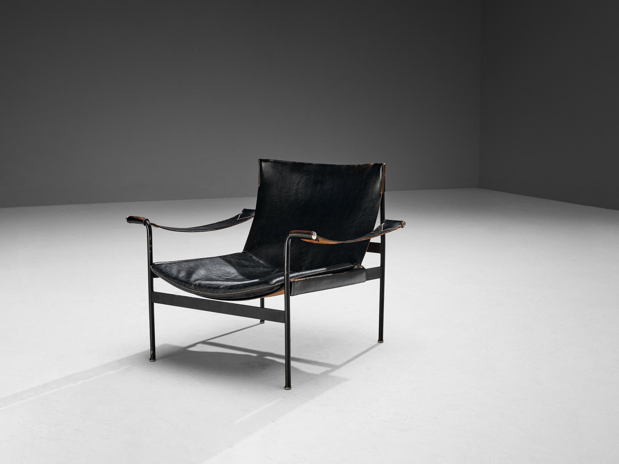 Hans Könecke for Tecta, 'Sling' lounge chair model 'D99', coated metal, leather, Germany, 1960s 

Wonderful example of German Modernism, the 