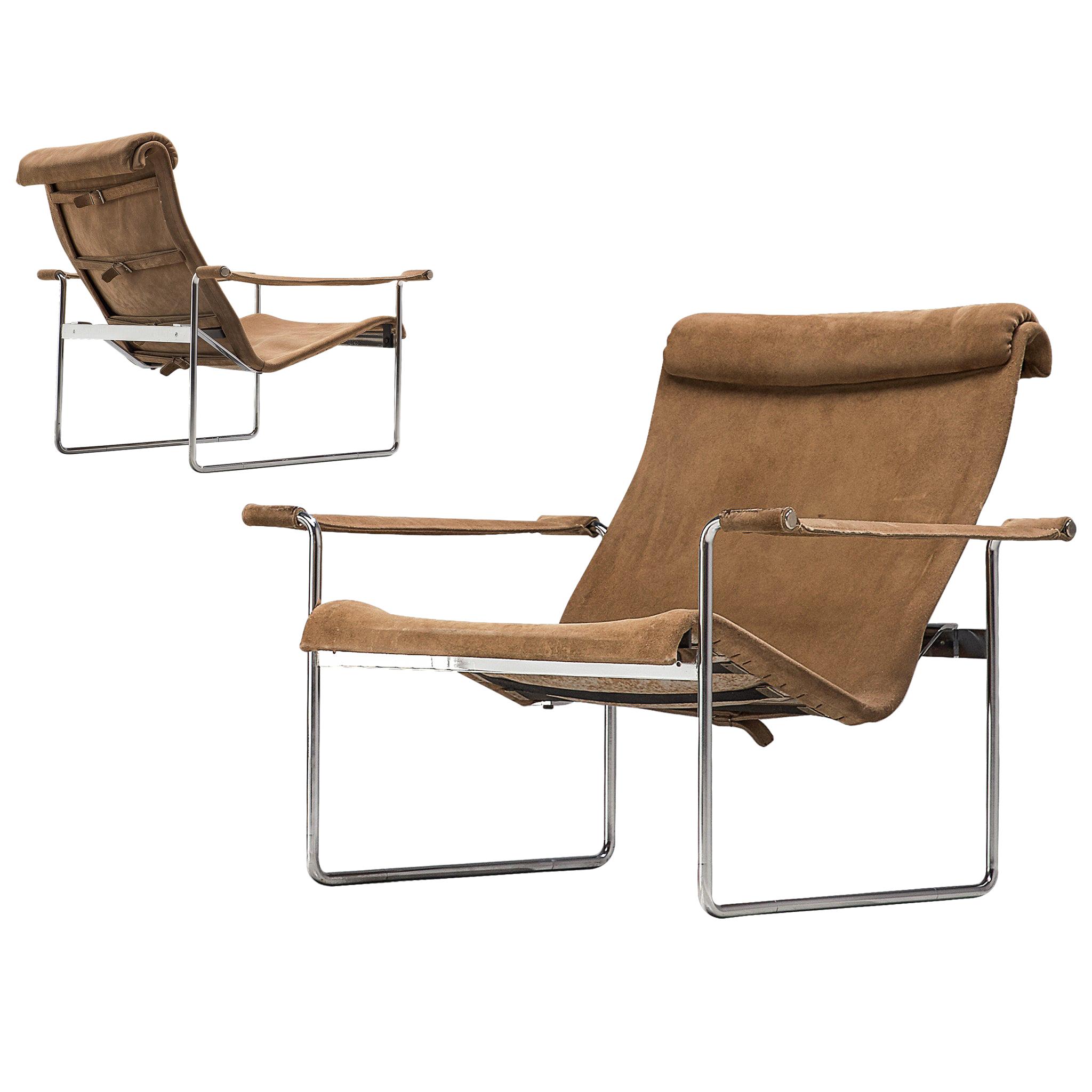 Hans Könecke Set of 2 Lounge Chairs in Beige Suede, Tecta, Germany, 1960s