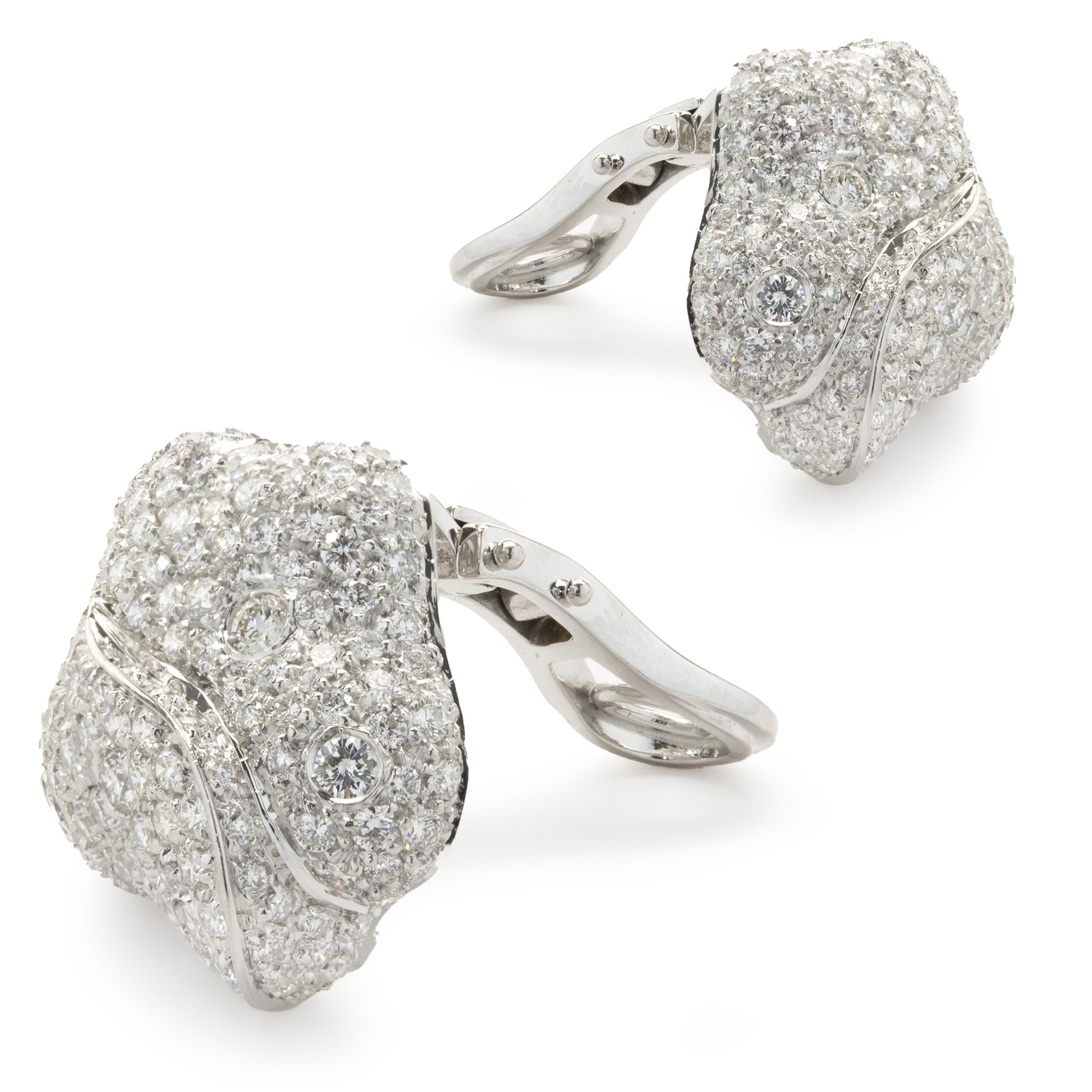 Round Cut Hans Krieger 18 Karat White Gold Pave Diamond Wrap Earrings For Sale