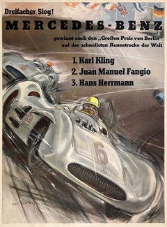 Póster Vintage Original Mercedes Benz Gran Premio de Berlín 1952 por Hans Liska