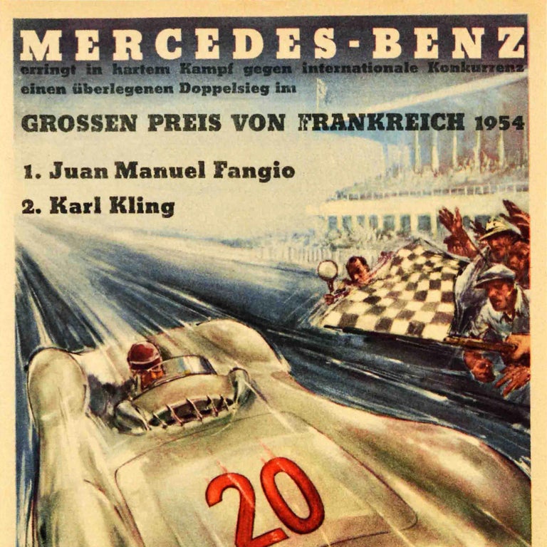 Hans Liska - Original Vintage Motor Sport Advertising Poster Mercedes Benz  French Grand Prix For Sale at 1stDibs