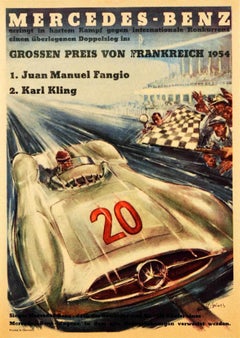 Poster pubblicitario d'epoca per lo sport automobilistico Mercedes Benz Gran Premio di Francia