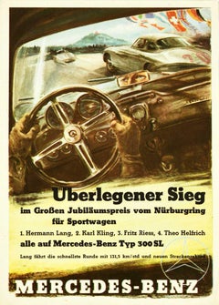 Original Vintage Motor Sport Advertising Poster Mercedes Benz Nurburgring 300SL