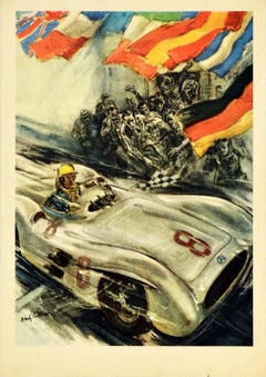 Original Vintage Poster Mercedes Benz Formel Eins Grand Prix Auto Rennen Sieg