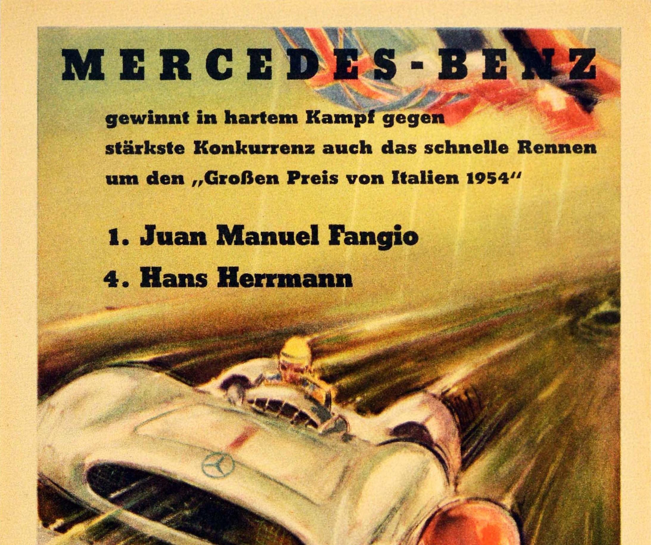 Original Vintage Poster Mercedes Benz Italian Grand Prix 1954 Juan Manuel Fangio - Print by Hans Liska
