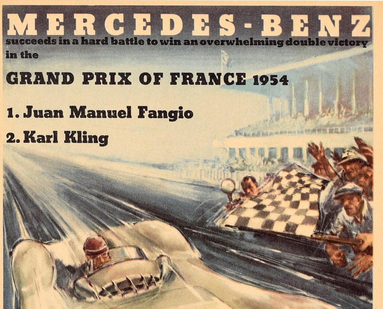 Original Vintage Poster Mercedes Benz Victory Grand Prix Fangio Kling Motorsport - Print by Hans Liska