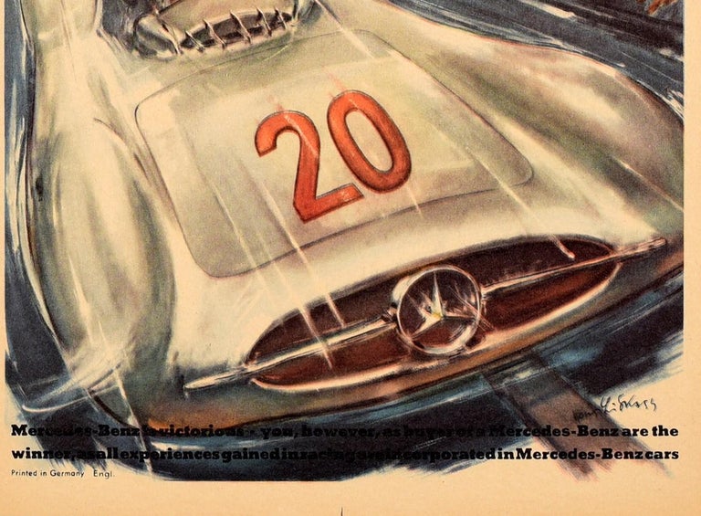 Original Vintage Poster Mercedes Benz Victory Grand Prix Fangio Kling Motorsport - Beige Print by Hans Liska