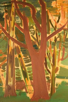Hans Øllgaard "Forest Lighting" Modernist Landscape, Oil on Canvas
