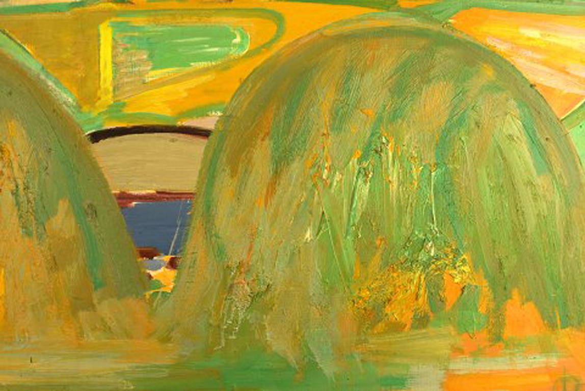 Scandinavian Modern Hans Øllgaard, Oil on Canvas, Modernist Danish Summer Landscape For Sale