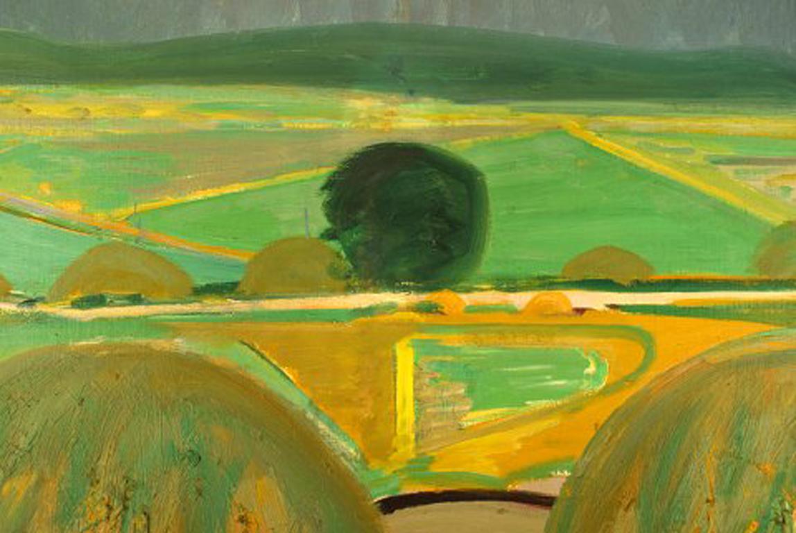 Hans Øllgaard, Oil on Canvas, Modernist Danish Summer Landscape In Good Condition For Sale In Copenhagen, DK