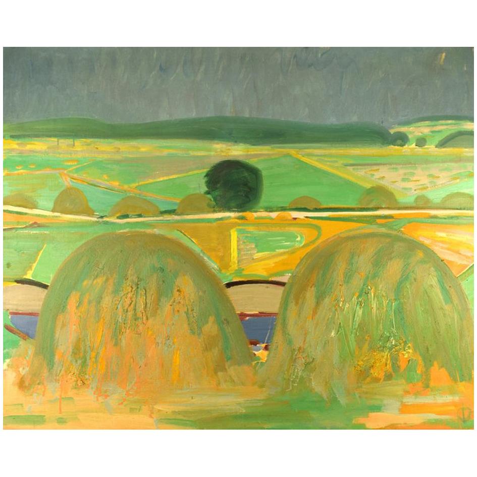 Hans Øllgaard, huile sur toile, paysage d'été danois moderniste