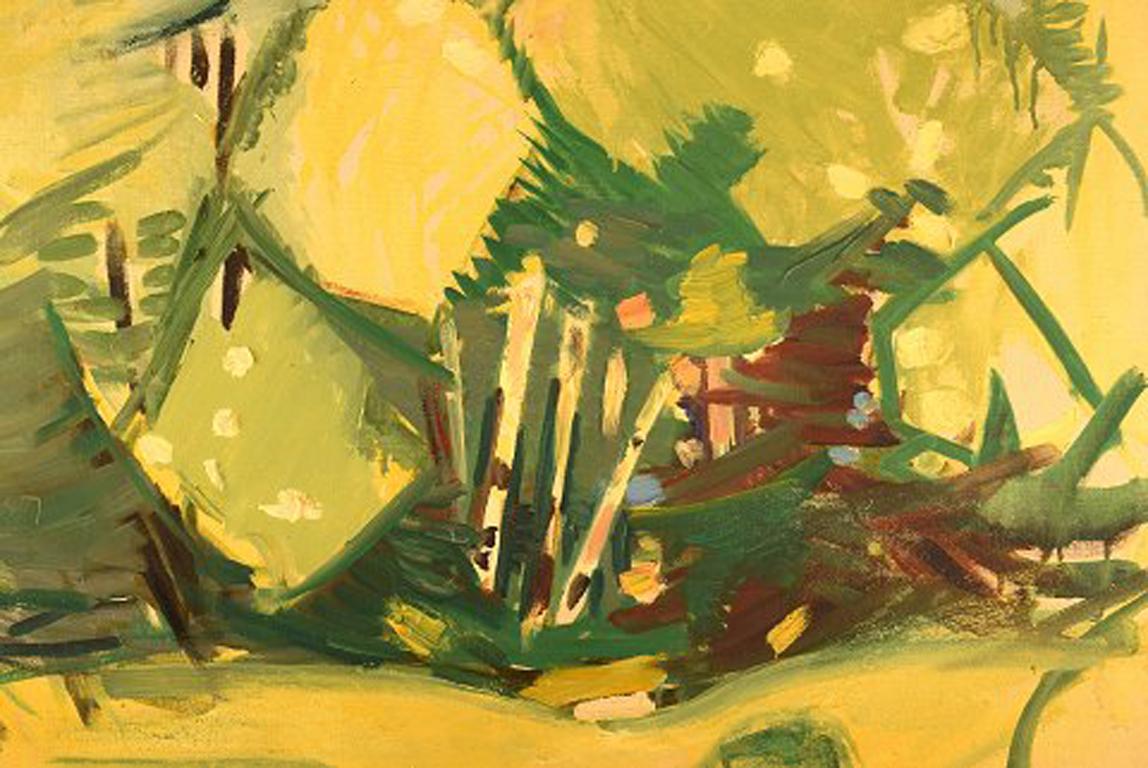 Hans Øllgaard (b. 1911, d. 1969). Abstract landscape with trees. Oil on canvas. Danish modernism.
Signed in monogram, 