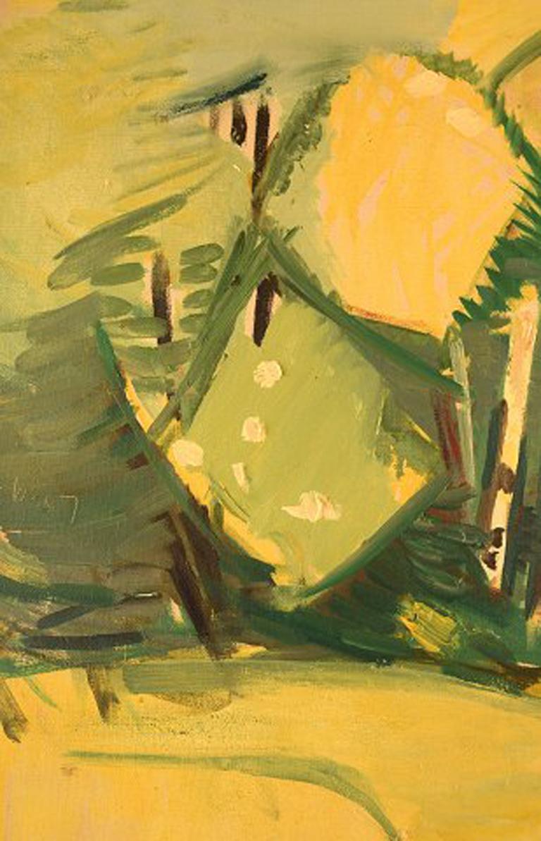 Scandinavian Modern Hans Øllgaard, Abstract Landscape with Trees, Oil on Canvas
