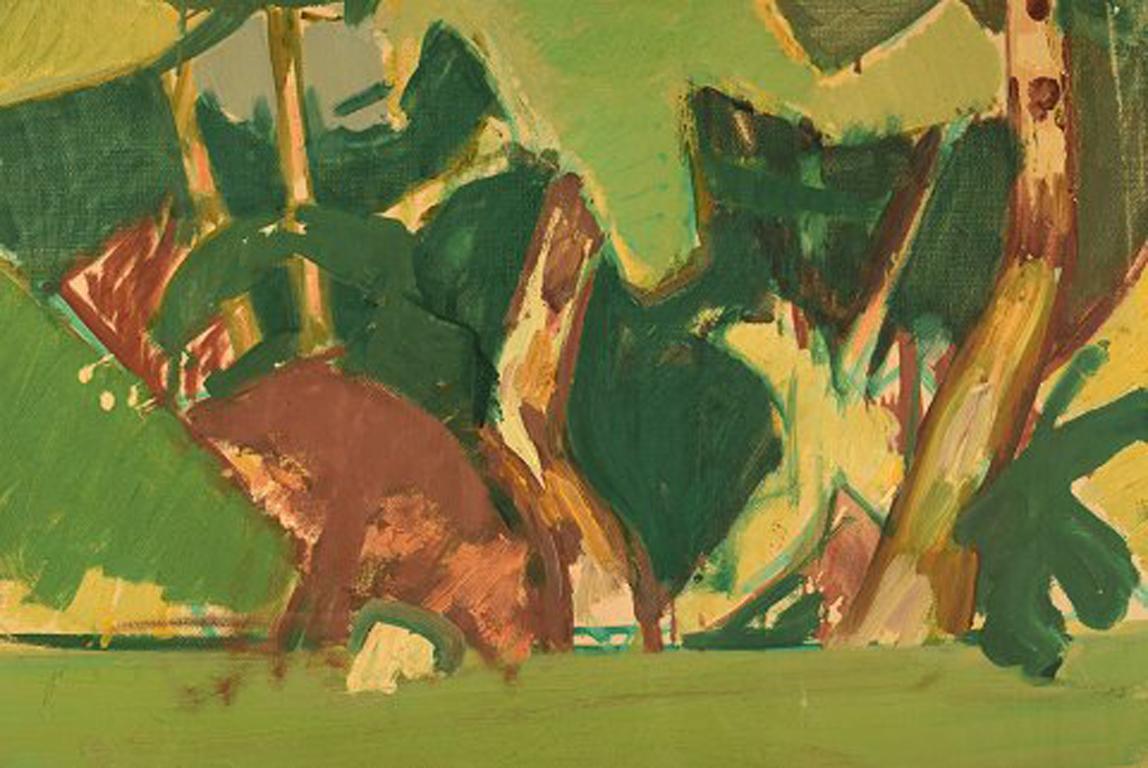 Danish Hans Øllgaard, Abstract Modernist Landscape, Oil on Canvas For Sale