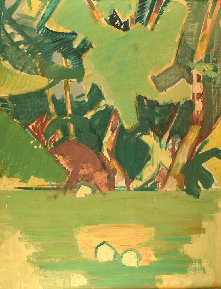 Hans Øllgaard (geb. 1911, gest. 1969). Abstrakte modernistische Landschaft. Öl auf Leinwand, 1950er-1960er Jahre.
Unterschrieben.
In sehr gutem Zustand.
Die Leinwand misst: 85 x 66 cm
Der Rahmen misst: 7.5 cm.