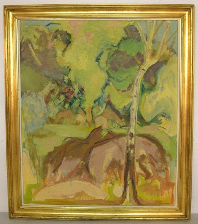 Hans Øllgaard (b. 1911, d. 1969). Oil on canvas. 1950s-1960s.
Forest scene.
Signed.
In very good condition.
The canvas measures: 87 x 72 cm
The frame measures: 7.5 cm.