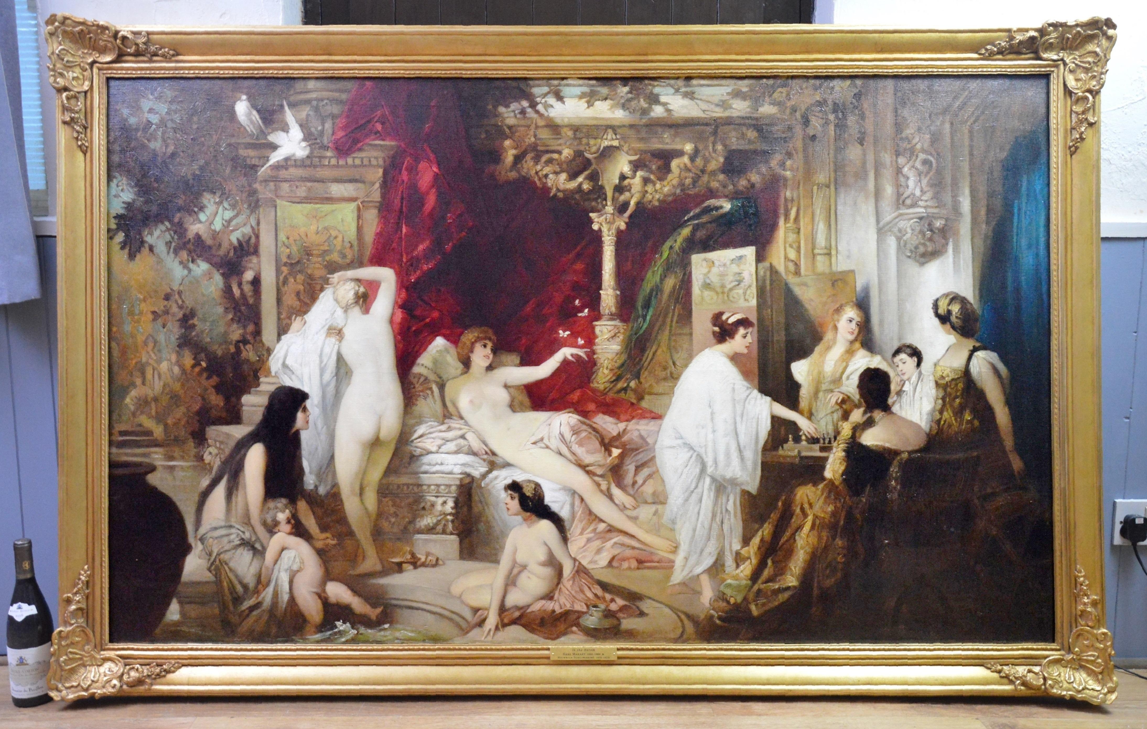 ‘In the Harem’ by Hans Makart (1840-1884) and Heinrich Hans  Schlimarski (1859-1913). The painting is signed and presented in a superb quality newly commissioned bespoke gold metal leaf frame. 

Hans Makart (1840-1884) was perhaps the most important